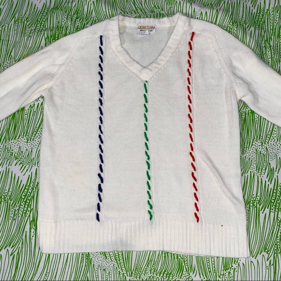 Vintage textured v neck rainbow sweater M - Picture 4 of 8